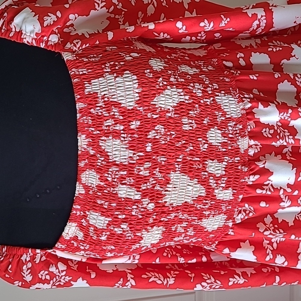 BBX Red Floral Smocked Mini Dress M - Picture 3 of 8
